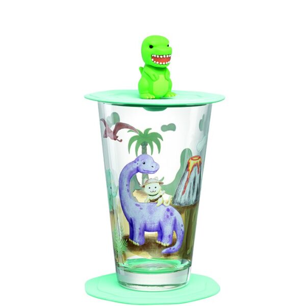 Szklanka z pokrywą i spodkiem 300ml dinozaur BAMBINI AVVENTURA - Leonardo