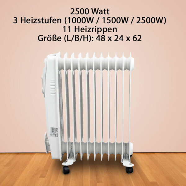 Elektryczny Grzejnik Olejowy 2500W Biały 11 żeberkowy XXL BITUXX - obrazek 3