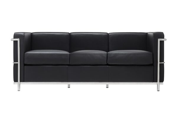 Sofa trzyosobowa SOFT LC2 czarna - włoska skóra naturalna, metal