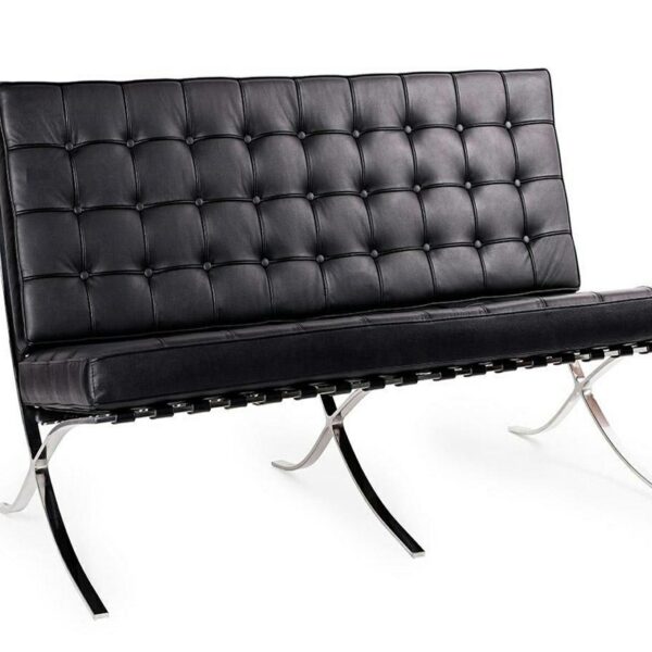 Sofa dwuosobowa BARCELON PRESTIGE PLUS czarna - włoska selekcjonowana skóra naturalna, stal