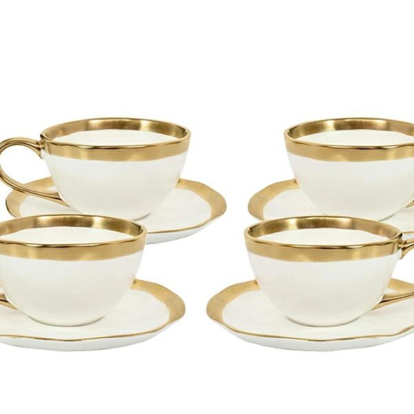 KARE komplet 4 filiżanek BELL biało-złoty