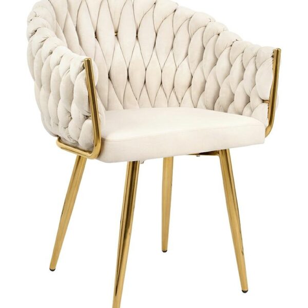 Krzesło TRESSE beżowe - welur, podstawa złota