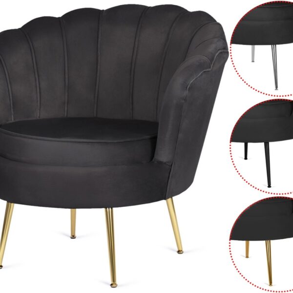 Krzesło Fotel Muszla Lugano DONNA VELVET BLACK