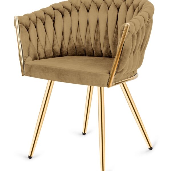 Krzesło plecione Lugano fotel TRECCIA SAND VELVET GOLD