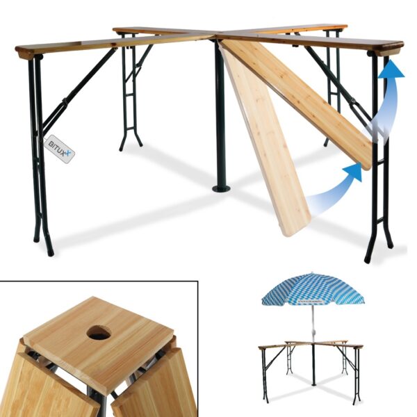 Stolik Stół Ewentowy barowy Składany z otworem na parasol Ławka imprezowa