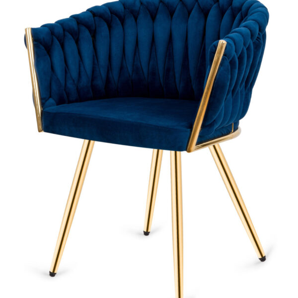 Krzesło plecione Lugano fotel TRECCIA BLUE VELVET GOLD