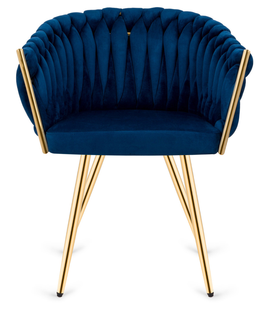 Krzesło plecione Lugano fotel TRECCIA BLUE VELVET GOLD - obrazek 2