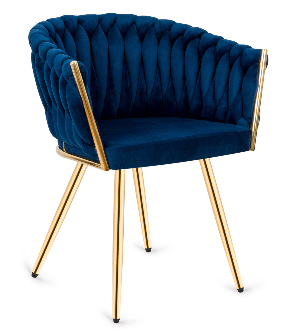 Krzesło plecione Lugano fotel TRECCIA BLUE VELVET GOLD - obrazek 3