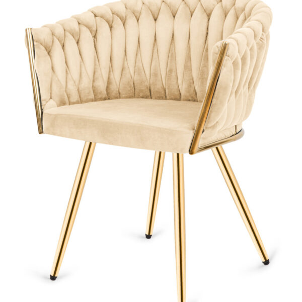 Krzesło plecione Lugano fotel TRECCIA CREAM VELVET GOLD