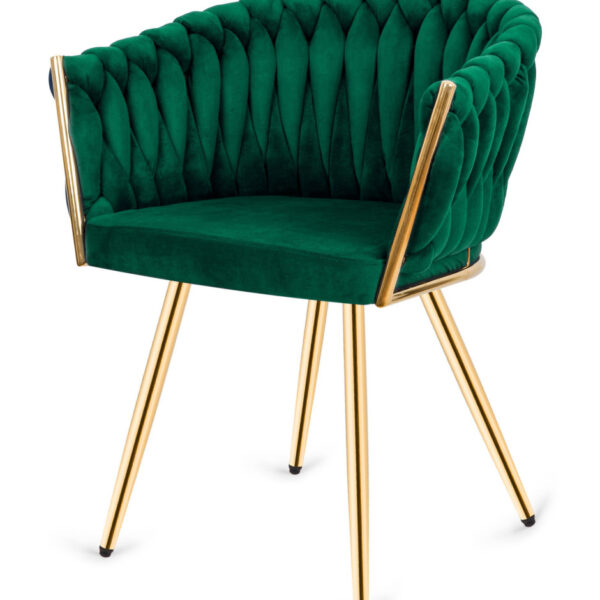 Krzesło plecione Lugano fotel TRECCIA GREEN VELVET GOLD