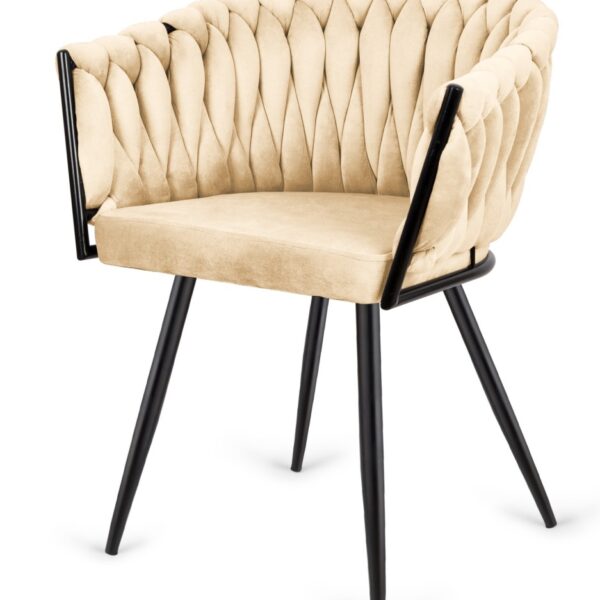 Krzesło plecione Lugano fotel TRECCIA BEIGE VELVET SMOKE