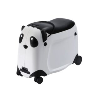 Walizka dziecięca z siedziskiem i kółkami – podróżna jeździk Czarna wygodna